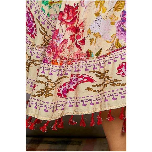 POL Floral Print V neck tassel Hem Front Tie Cami Dress - Picture 4 of 5